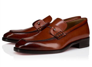 Christian Louboutin Mens Chambelimoc Flat Palio Brown Leather Dress Loafer 44 11